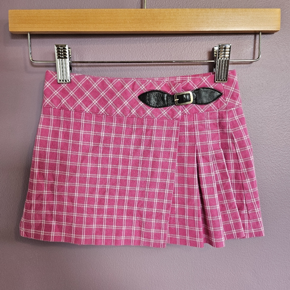 Lilly Pulitzer Vintage Pink & White Plaid Pleated Buckled Wrapped Mini Skirt
